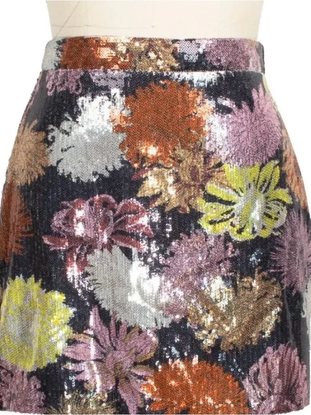 Zara Sequin Floral Mini Skirt in Multicolor Sz L - Picture 1 of 2